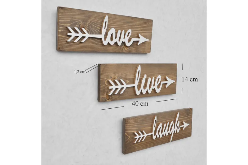 Evila Väggdekoration Love Live Laugh' - Brun - Inredning - Väggdekor - Skylt - Dörrskylt