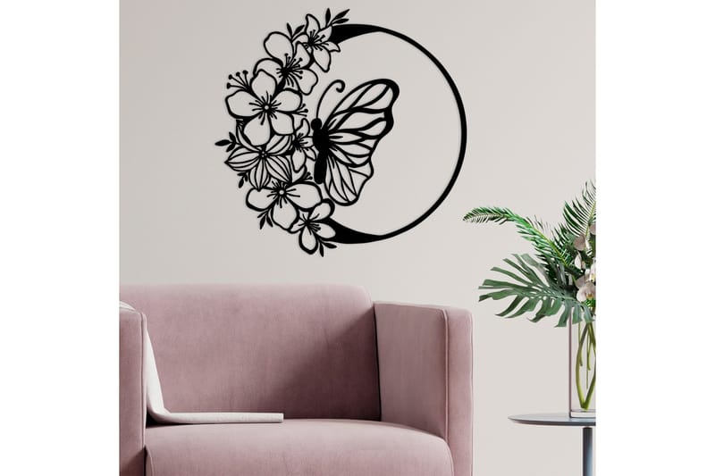 Butterfly And Flower Väggdekor - Svart - Inredning - Väggdekor - Skylt - Plåtskyltar