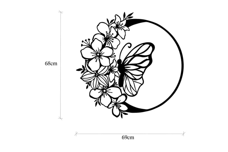 Butterfly And Flower Väggdekor - Svart - Inredning - Väggdekor - Skylt - Plåtskyltar