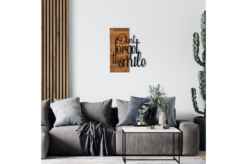 Don't Forget To Smile Väggdekor - Svart/Valnöt - Inredning - Väggdekor - Skylt - Plåtskyltar