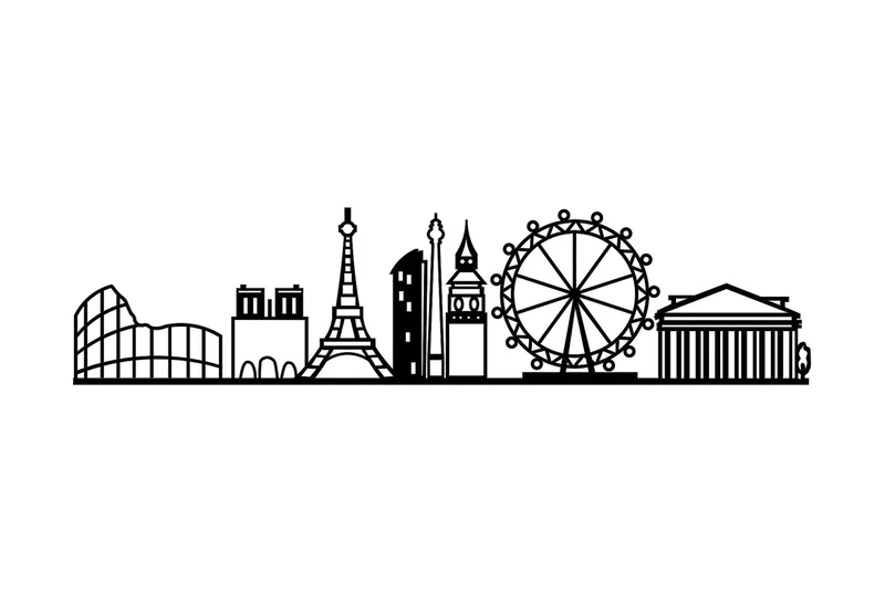 European Cities Skyline Väggdekor, Svart