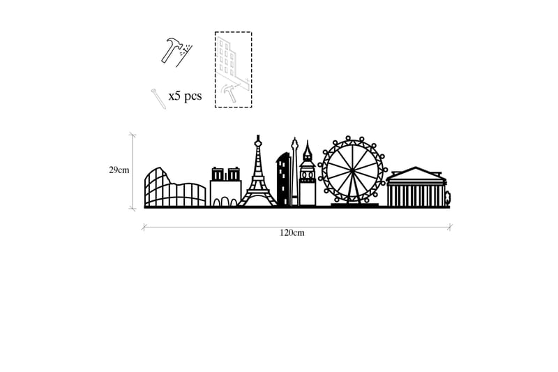 European Cities Skyline Väggdekor - Svart - Inredning - Väggdekor - Skylt - Plåtskyltar