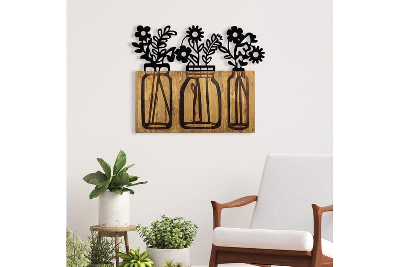 Flower 5 Väggdekor - Svart/Valnöt - Inredning - Väggdekor - Skylt - Plåtskyltar