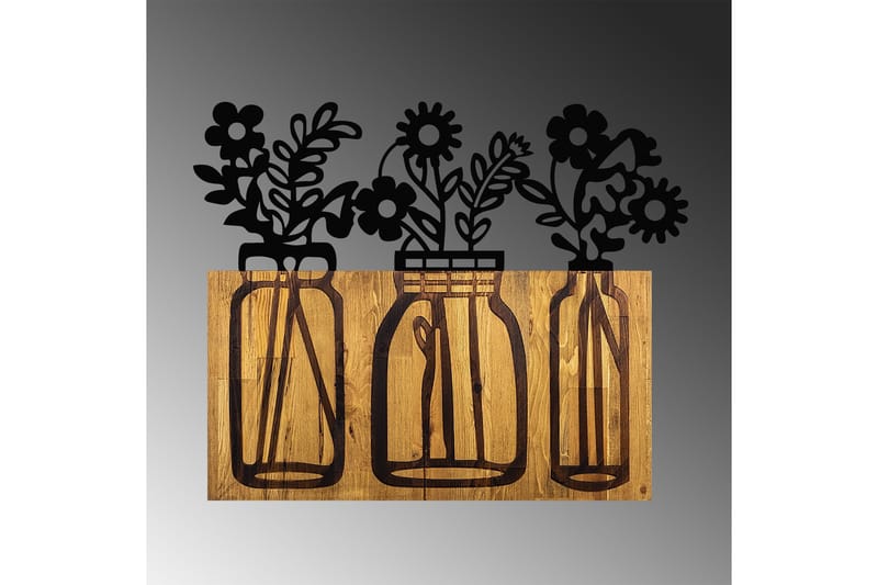 Flower 5 Väggdekor - Svart/Valnöt - Inredning - Väggdekor - Skylt - Plåtskyltar