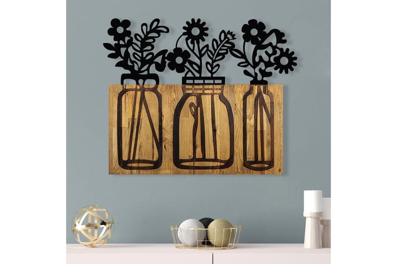 Flower 5 Väggdekor - Svart/Valnöt - Inredning - Väggdekor - Skylt - Plåtskyltar