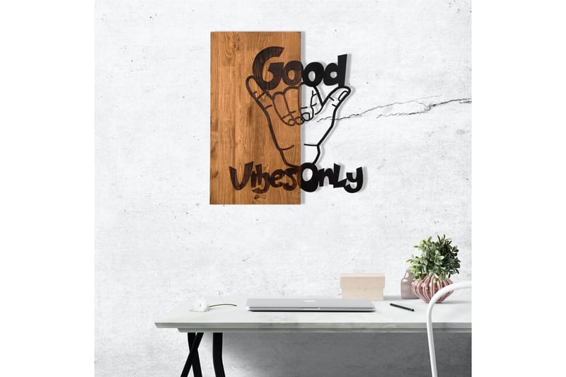Good Vibes Väggdekor - Svart/Valnöt - Inredning - Väggdekor - Skylt - Plåtskyltar