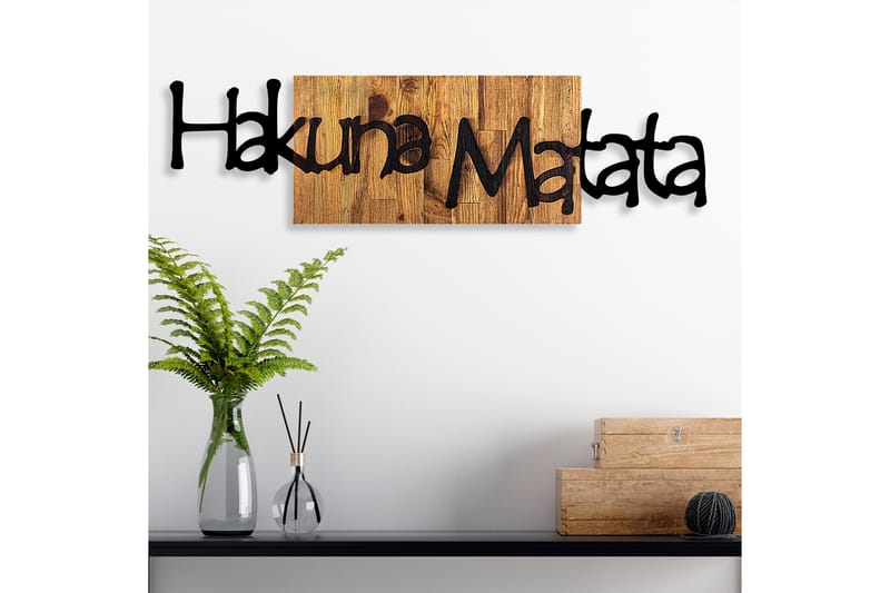 Hakuna Matata 4 Väggdekor - Svart/Ljus Valnöt - Plåtskyltar