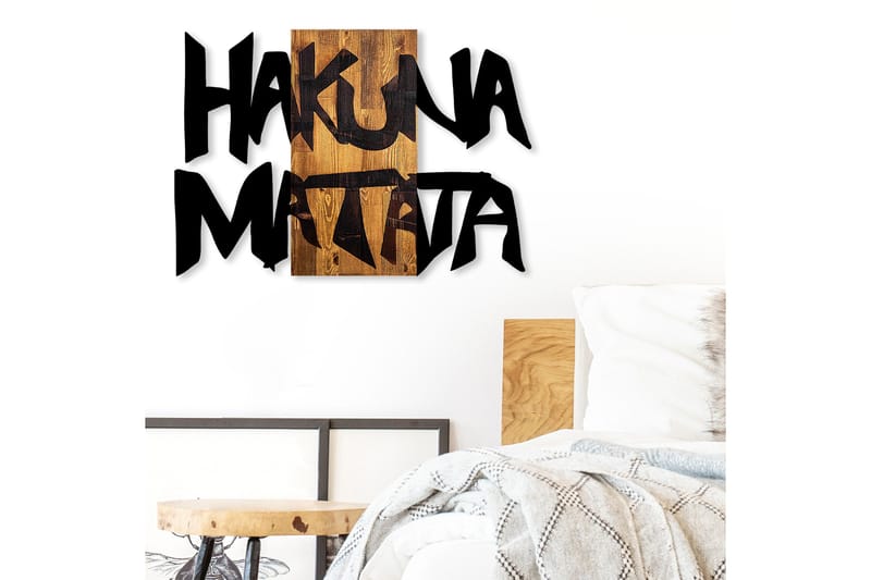 Hakuna Matata 5 Väggdekor - Svart/Ljus Valnöt - Inredning - Väggdekor - Skylt - Plåtskyltar