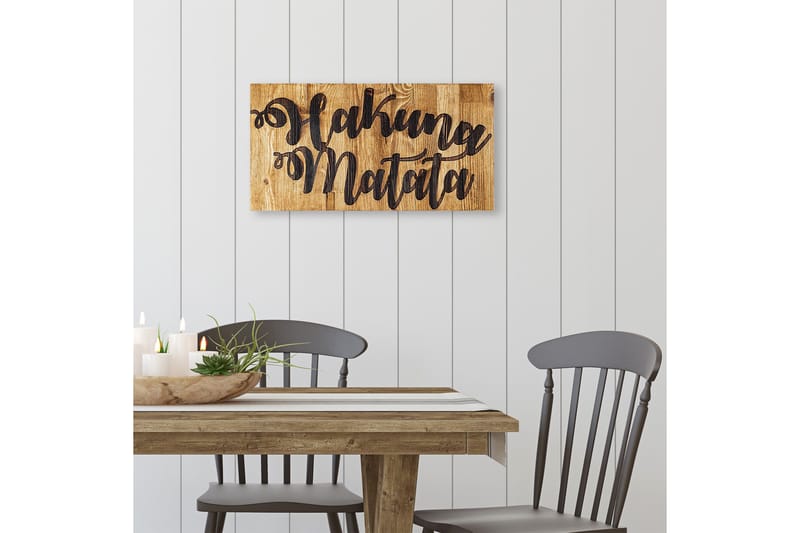 Hakuna Matata Motto Väggdekor - Svart/Valnöt - Inredning - Väggdekor - Skylt - Plåtskyltar