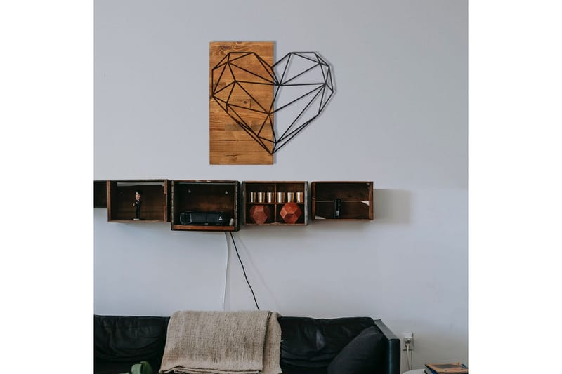 Heart Väggdekor - Svart/Valnöt - Inredning - Väggdekor - Skylt - Plåtskyltar