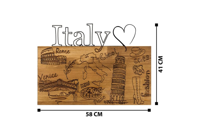 I Love You Italy Väggdekor - Svart/Valnöt - Inredning - Väggdekor - Skylt - Plåtskyltar