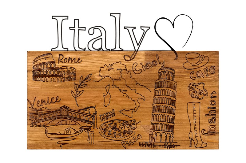 I Love You Italy Väggdekor - Svart/Valnöt - Inredning - Väggdekor - Skylt - Plåtskyltar