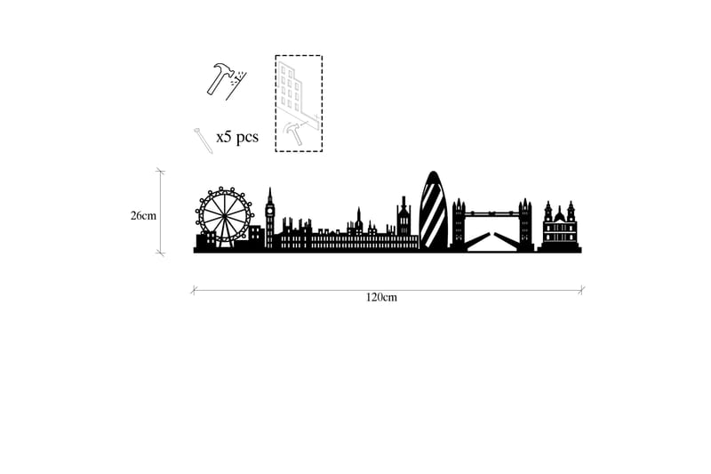 London Skyline Väggdekor - Svart - Inredning - Väggdekor - Skylt - Plåtskyltar