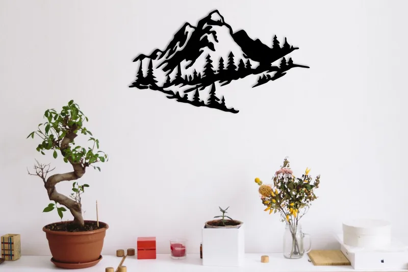 Mountain 2 Metal Väggdekor, Svart