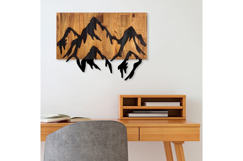 Mountain 5 Väggdekor - Svart/Ljus Valnöt - Inredning - Väggdekor - Skylt - Plåtskyltar