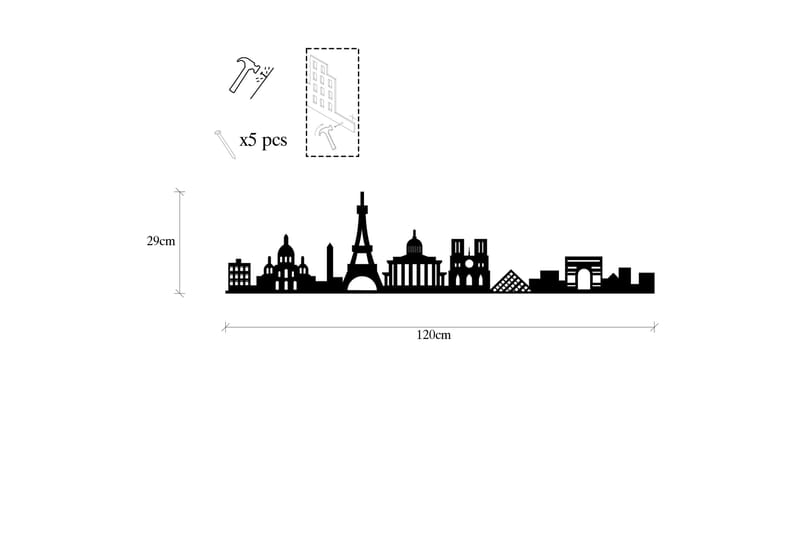Paris Skyline Väggdekor - Svart - Inredning - Väggdekor - Skylt - Plåtskyltar