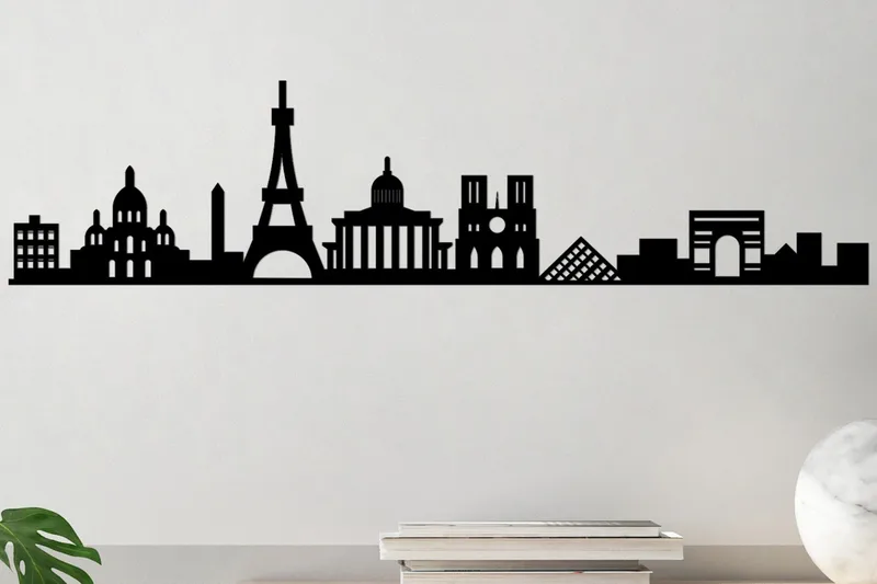 Paris Skyline Väggdekor, Svart