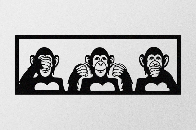 Three Monkeys L Väggdekor - Svart - Inredning - Väggdekor - Skylt - Plåtskyltar