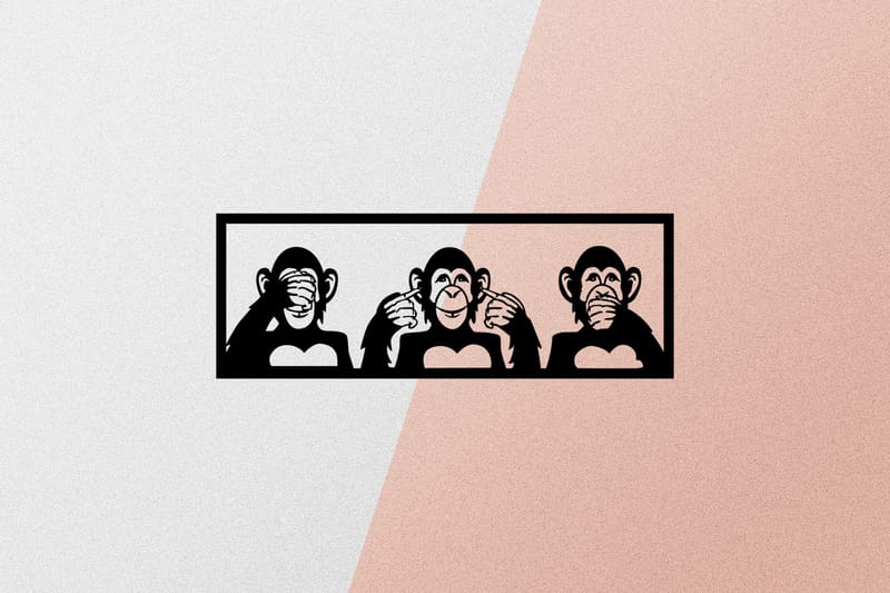 Three Monkeys S Väggdekor - Svart - Plåtskyltar