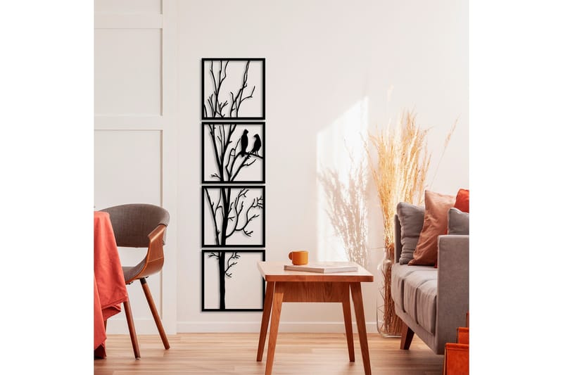 Tree And Birds 44 cm Väggdekor - Svart - Inredning - Väggdekor - Skylt - Plåtskyltar