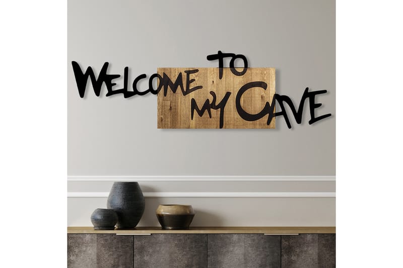 Welcome To My Cave Väggdekor - Svart/Valnöt - Inredning - Väggdekor - Skylt - Plåtskyltar