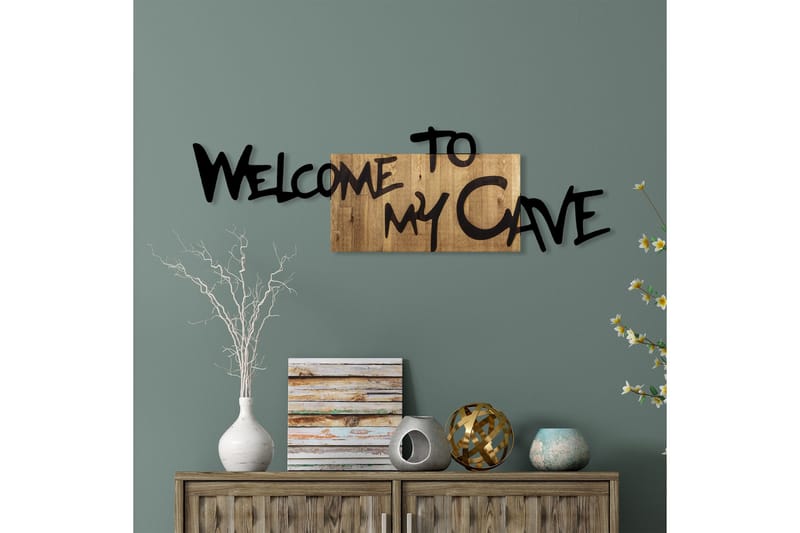 Welcome To My Cave Väggdekor - Svart/Valnöt - Inredning - Väggdekor - Skylt - Plåtskyltar