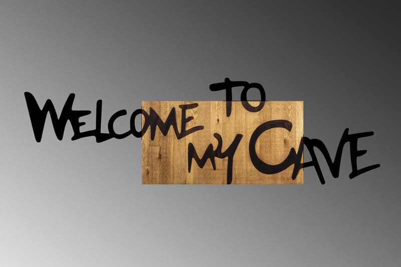 Welcome To My Cave Väggdekor - Svart/Valnöt - Inredning - Väggdekor - Skylt - Plåtskyltar