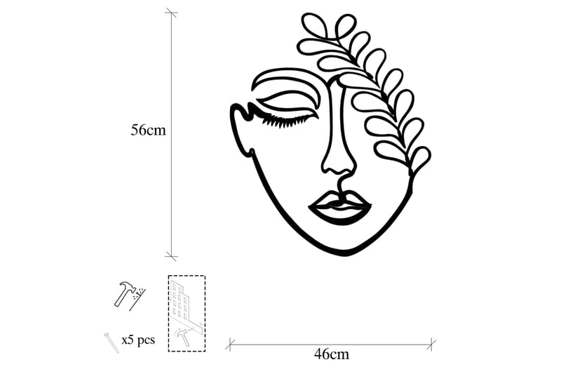 Woman Face With The Branch Väggdekor - Svart - Inredning - Väggdekor - Skylt - Plåtskyltar