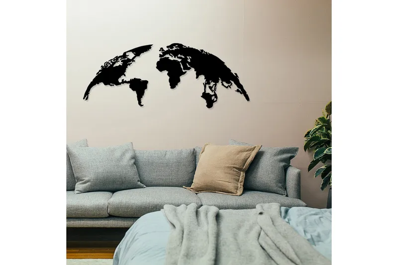 World Map 1 Large Väggdekor - Svart - Inredning - Väggdekor - Skylt - Plåtskyltar