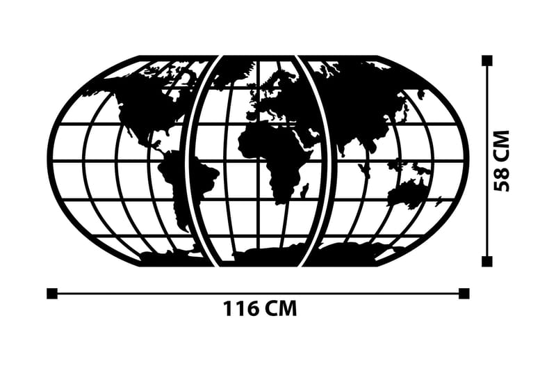 World Map 11 Väggdekor - Svart - Inredning - Väggdekor - Skylt - Plåtskyltar