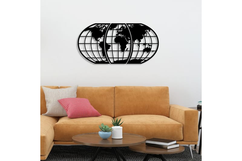 World Map 11 Väggdekor - Svart - Inredning - Väggdekor - Skylt - Plåtskyltar