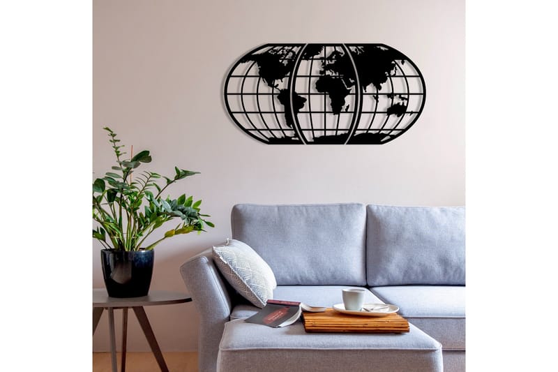 World Map 11 Väggdekor - Svart - Inredning - Väggdekor - Skylt - Plåtskyltar