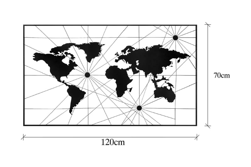 World Map 16 Väggdekor - Svart - Inredning - Väggdekor - Skylt - Plåtskyltar