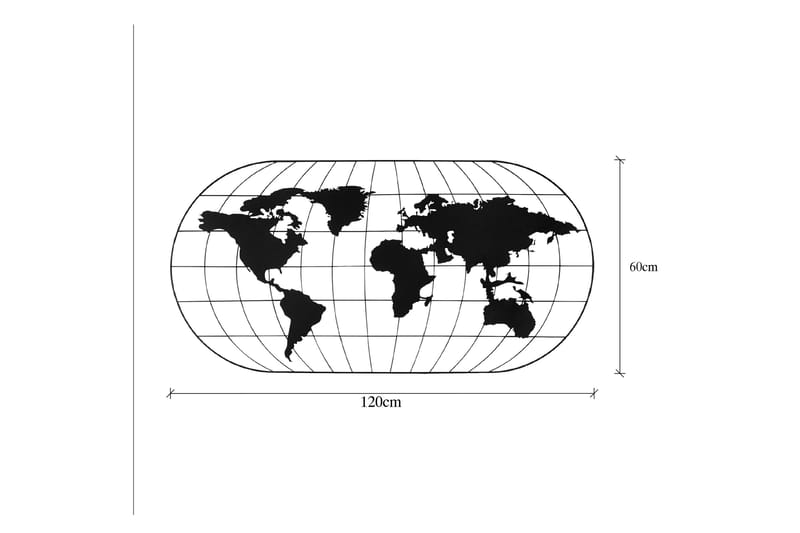 World Map 17 Väggdekor - Svart - Inredning - Väggdekor - Skylt - Plåtskyltar