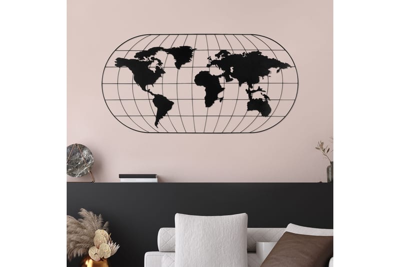World Map 17 Väggdekor - Svart - Inredning - Väggdekor - Skylt - Plåtskyltar