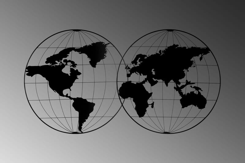 World Map 18 Väggdekor - Svart - Plåtskyltar