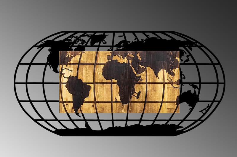 World Map 2 Väggdekor - Svart/Valnöt - Inredning - Väggdekor - Skylt - Plåtskyltar