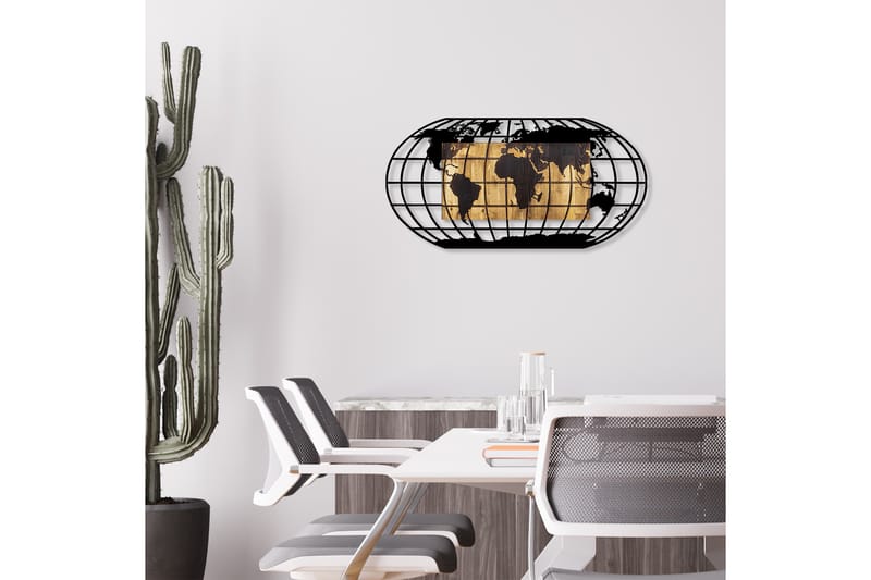 World Map 2 Väggdekor - Svart/Valnöt - Inredning - Väggdekor - Skylt - Plåtskyltar