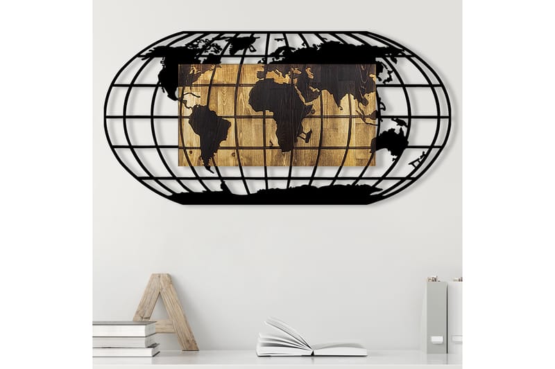 World Map 2 Väggdekor - Svart/Valnöt - Inredning - Väggdekor - Skylt - Plåtskyltar