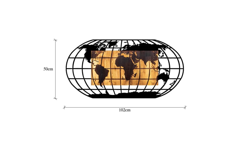 World Map 2 Väggdekor - Svart/Valnöt - Inredning - Väggdekor - Skylt - Plåtskyltar