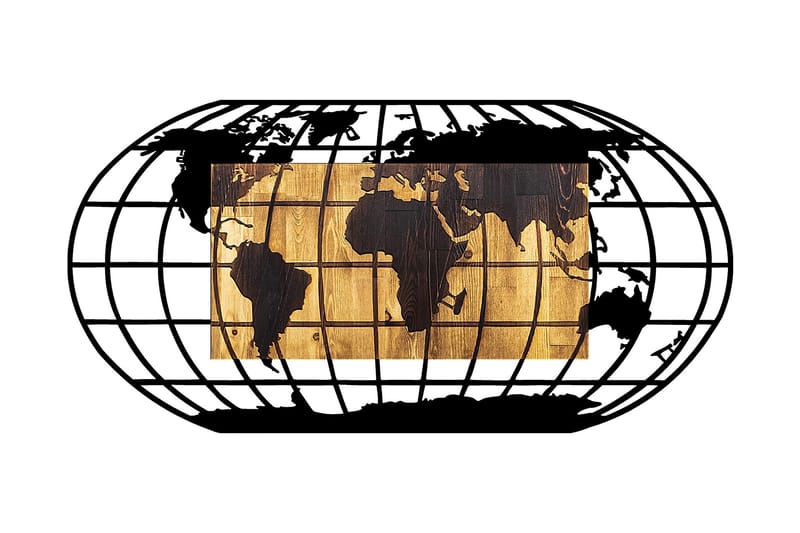 World Map 2 Väggdekor - Svart/Valnöt - Inredning - Väggdekor - Skylt - Plåtskyltar