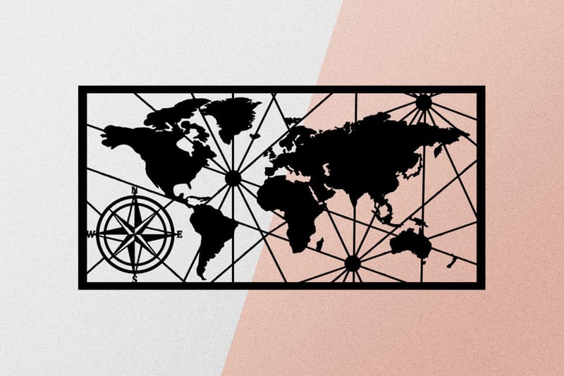 World Map Medium Väggdekor - Svart - Inredning - Väggdekor - Skylt - Plåtskyltar