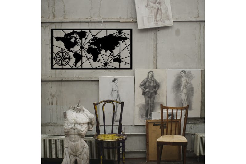 World Map Medium Väggdekor - Svart - Inredning - Väggdekor - Skylt - Plåtskyltar