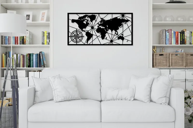 World Map Medium Väggdekor, Svart