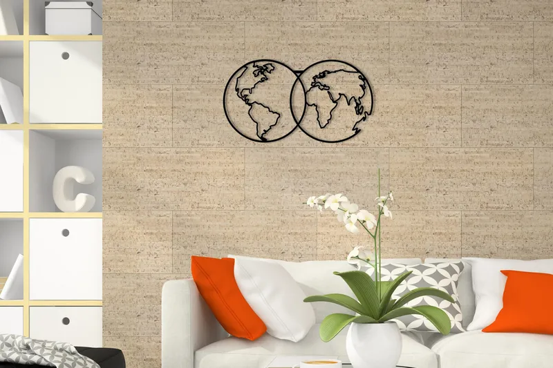 World Map Metal Decor 10 Väggdekor, Svart