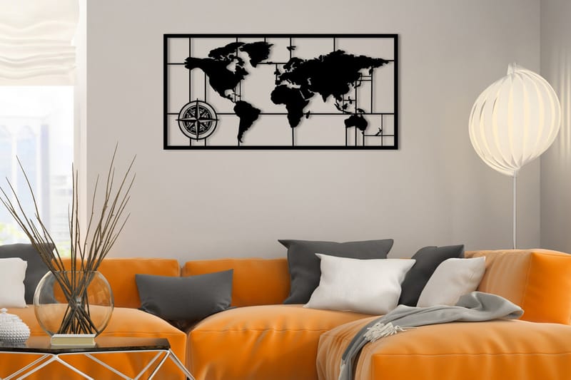 World Map Metal Decor 7 Väggdekor - Svart - Inredning - Väggdekor - Skylt - Plåtskyltar