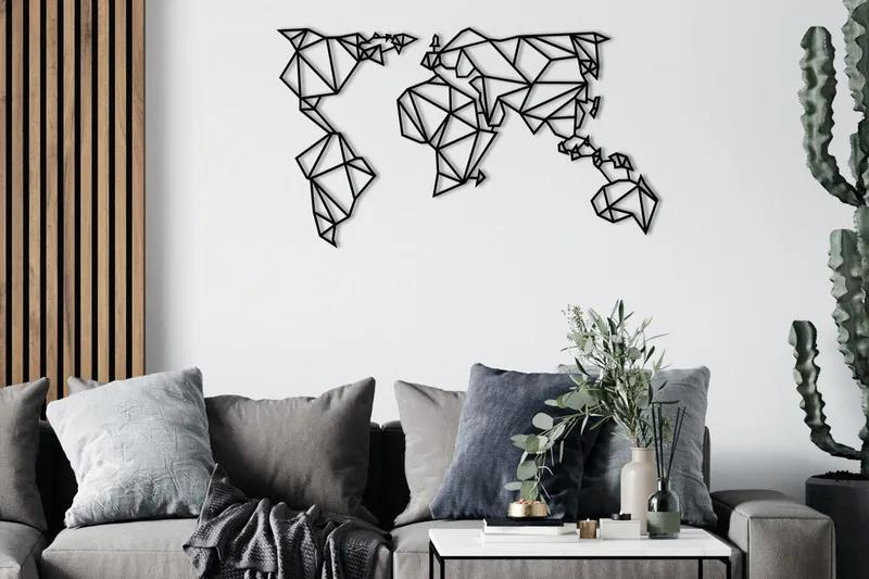 World Map Metal Decor Väggdekor, Svart