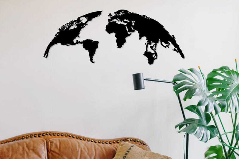 World Map Small 100 cm Väggdekor - Svart - Inredning - Väggdekor - Skylt - Plåtskyltar
