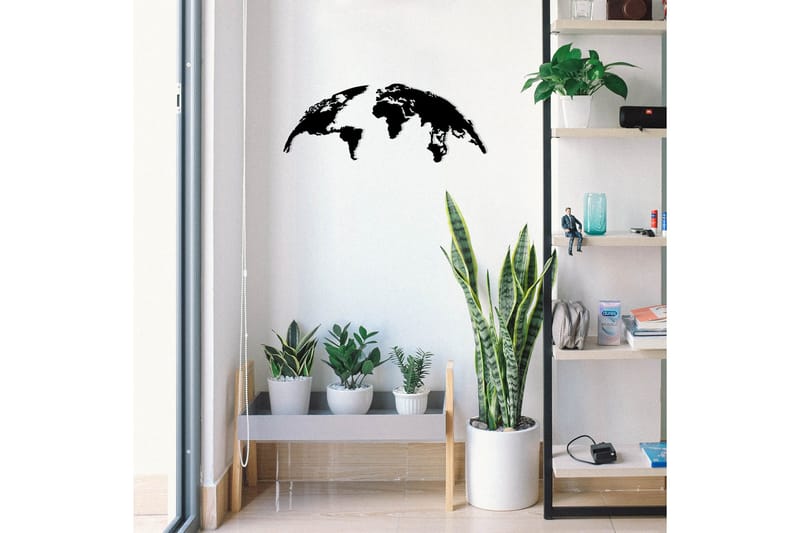 World Map Small 100 cm Väggdekor - Svart - Inredning - Väggdekor - Skylt - Plåtskyltar