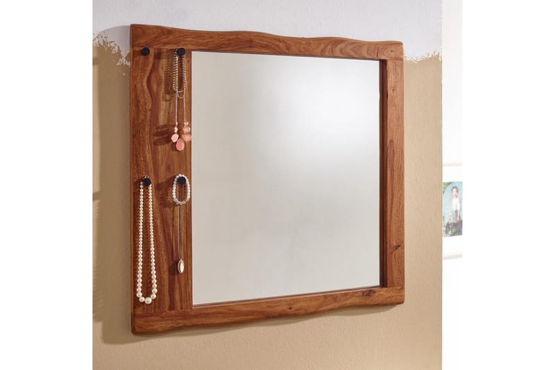 Spegel Wohnling Träkant Solid Träram med Krokar Lantlig Stil - Inredning - Speglar - Väggspegel